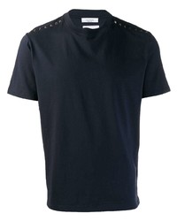 dunkelblaues beschlagenes T-Shirt mit einem Rundhalsausschnitt von Valentino