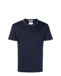 dunkelblaues beschlagenes T-Shirt mit einem Rundhalsausschnitt von Valentino