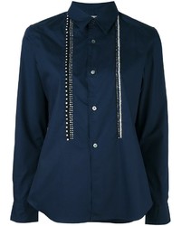 dunkelblaues besticktes Hemd von Comme des Garcons