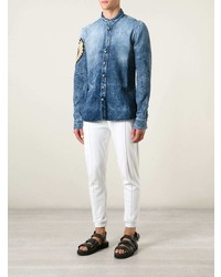 dunkelblaues besticktes Jeanshemd von Balmain