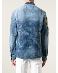 dunkelblaues besticktes Jeanshemd von Balmain