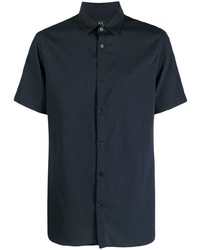 dunkelblaues besticktes Kurzarmhemd von Armani Exchange