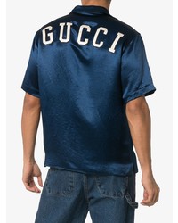 dunkelblaues besticktes Kurzarmhemd von Gucci