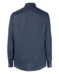 dunkelblaues besticktes Langarmhemd von Massimo Alba