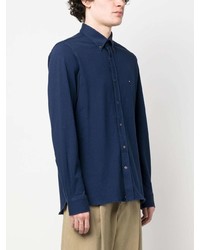 dunkelblaues besticktes Langarmhemd von Tommy Hilfiger