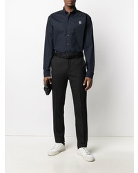 dunkelblaues besticktes Langarmhemd von Karl Lagerfeld
