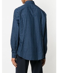 dunkelblaues besticktes Langarmhemd von Salvatore Ferragamo