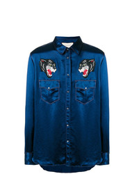 dunkelblaues besticktes Langarmhemd von Gucci