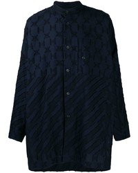 dunkelblaues besticktes Langarmhemd von Issey Miyake