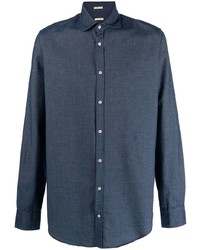 dunkelblaues besticktes Langarmhemd von Massimo Alba