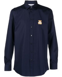 dunkelblaues besticktes Langarmhemd von Moschino