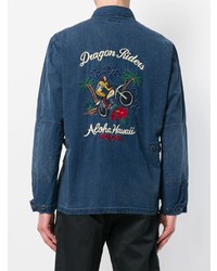 dunkelblaues besticktes Langarmhemd von Polo Ralph Lauren