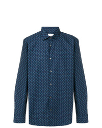 dunkelblaues besticktes Langarmhemd von Salvatore Ferragamo
