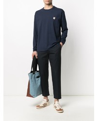 dunkelblaues besticktes Langarmshirt von MAISON KITSUNÉ