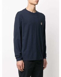 dunkelblaues besticktes Langarmshirt von MAISON KITSUNÉ