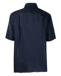 dunkelblaues besticktes Leinen Kurzarmhemd von Lacoste