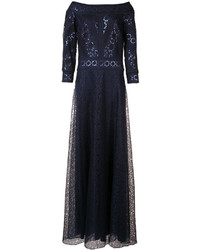dunkelblaues besticktes Paillettenkleid von Tadashi Shoji