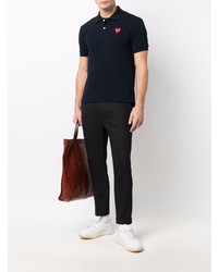 dunkelblaues besticktes Polohemd von Comme Des Garcons Play