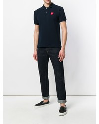 dunkelblaues besticktes Polohemd von Comme Des Garcons Play