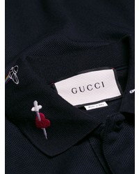 dunkelblaues besticktes Polohemd von Gucci