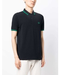 dunkelblaues besticktes Polohemd von Fred Perry