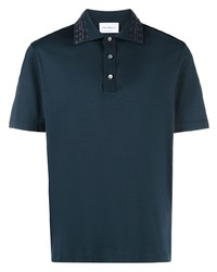 dunkelblaues besticktes Polohemd von Ferragamo