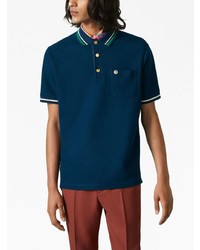 dunkelblaues besticktes Polohemd von Gucci