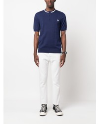 dunkelblaues besticktes Polohemd von Fred Perry