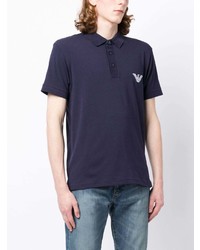 dunkelblaues besticktes Polohemd von Emporio Armani