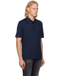 dunkelblaues besticktes Polohemd von Ferragamo