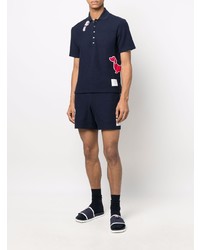 dunkelblaues besticktes Polohemd von Thom Browne