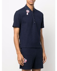 dunkelblaues besticktes Polohemd von Thom Browne