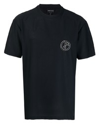dunkelblaues besticktes T-Shirt mit einem Rundhalsausschnitt aus Netzstoff von Giorgio Armani