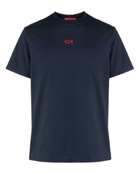 dunkelblaues besticktes T-Shirt mit einem Rundhalsausschnitt von 424