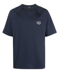 dunkelblaues besticktes T-Shirt mit einem Rundhalsausschnitt von A.P.C.