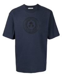 dunkelblaues besticktes T-Shirt mit einem Rundhalsausschnitt von Acne Studios