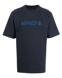 dunkelblaues besticktes T-Shirt mit einem Rundhalsausschnitt von agnès b.