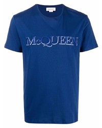 dunkelblaues besticktes T-Shirt mit einem Rundhalsausschnitt von Alexander McQueen