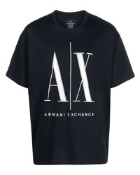 dunkelblaues besticktes T-Shirt mit einem Rundhalsausschnitt von Armani Exchange