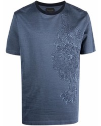 dunkelblaues besticktes T-Shirt mit einem Rundhalsausschnitt von Billionaire