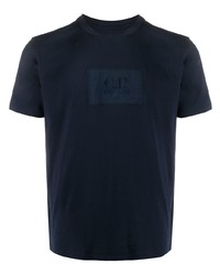 dunkelblaues besticktes T-Shirt mit einem Rundhalsausschnitt von C.P. Company