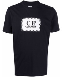 dunkelblaues besticktes T-Shirt mit einem Rundhalsausschnitt von C.P. Company