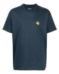 dunkelblaues besticktes T-Shirt mit einem Rundhalsausschnitt von Carhartt WIP