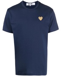 dunkelblaues besticktes T-Shirt mit einem Rundhalsausschnitt von Comme Des Garcons Play