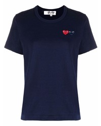 dunkelblaues besticktes T-Shirt mit einem Rundhalsausschnitt von Comme Des Garcons Play