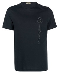 dunkelblaues besticktes T-Shirt mit einem Rundhalsausschnitt von Corneliani