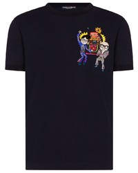 dunkelblaues besticktes T-Shirt mit einem Rundhalsausschnitt von Dolce & Gabbana