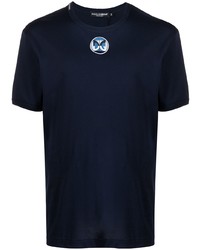 dunkelblaues besticktes T-Shirt mit einem Rundhalsausschnitt von Dolce & Gabbana