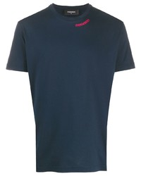 dunkelblaues besticktes T-Shirt mit einem Rundhalsausschnitt von DSQUARED2