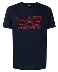 dunkelblaues besticktes T-Shirt mit einem Rundhalsausschnitt von Ea7 Emporio Armani